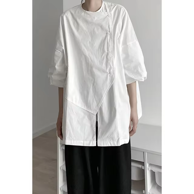 Black Harajuku Shirt Female Irregular Large Shirt Dark Gothic Shirt Japanese Academic Retro Asymmetrical Relaxed Casual Blouse