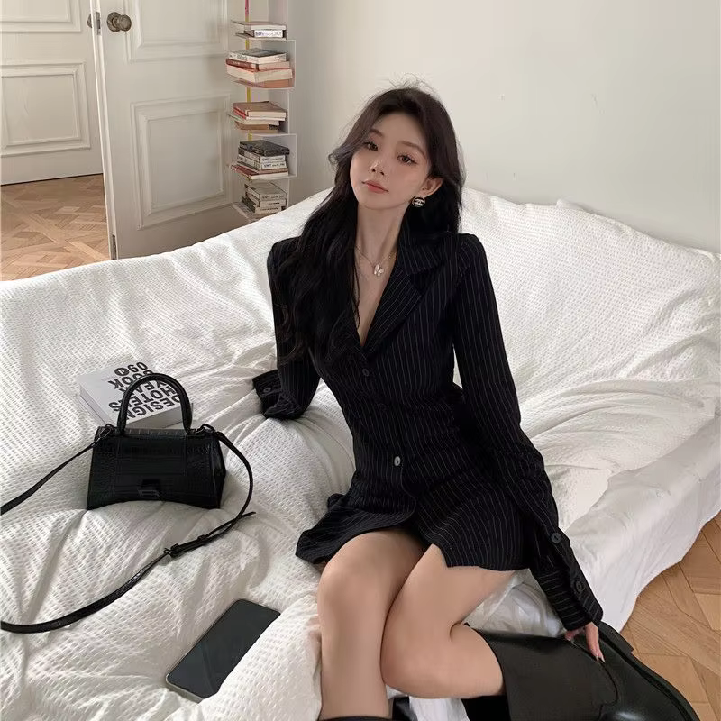 Elegant striped shirt women bandage black korean slim long sleeve shirt office women fashion sexy V neck waist casual shirt new