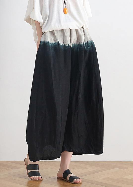 Summer new women's plus size loose cotton and linen black gradient color nine-point wide-leg pants