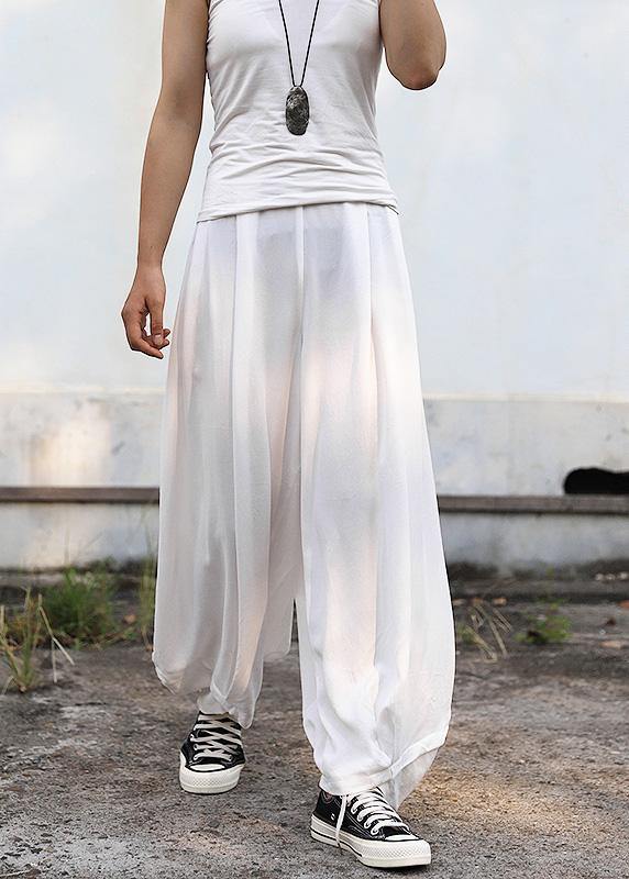 Fall women silk linen pants plus size white wide leg pants