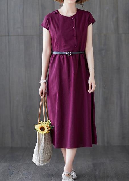 Classy o neck patchwork linen cotton summer clothes For Women Sewing red Dress